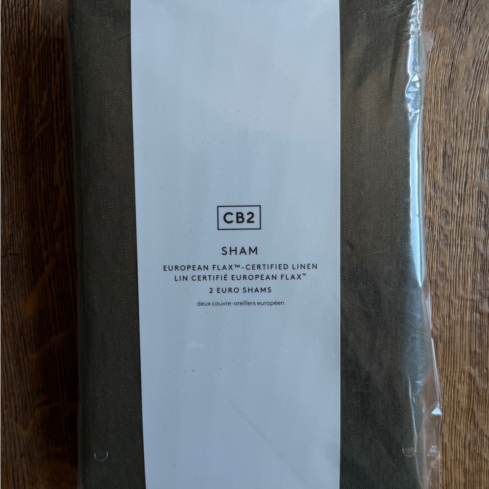 CB2 European Flax Linen Euro Pillow Shams Set of 2 Forest Green NIP